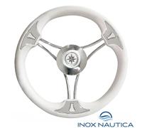VOLANTE TIMONE Ø35 CM A 6 RAZZE CURVE INOX E POLIURETANO BARCA - BIANCO - T22