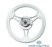 VOLANTE TIMONE Ø35 CM A 6 RAZZE CURVE INOX E POLIURETANO BARCA - BIANCO - T22K
