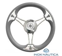 VOLANTE TIMONE Ø35 CM A 6 RAZZE CURVE INOX E POLIURETANO BARCA - GRIGIO - T22