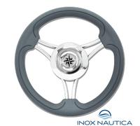 VOLANTE TIMONE Ø35 CM A 6 RAZZE CURVE INOX E POLIURETANO BARCA - GRIGIO - T22K
