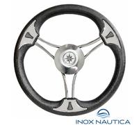 VOLANTE TIMONE Ø35 CM A 6 RAZZE CURVE INOX E POLIURETANO BARCA - NERO - T22