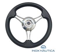 VOLANTE TIMONE Ø35 CM A 6 RAZZE CURVE INOX E POLIURETANO BARCA - NERO - T22K