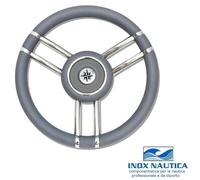 VOLANTE TIMONE Ø35 CM A 6 RAZZE INOX E POLIURETANO BARCA GOMMONE - GRIGIO - T27