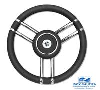 VOLANTE TIMONE Ø35 CM A 6 RAZZE INOX E POLIURETANO BARCA GOMMONE - NERO - T27