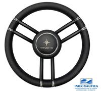 VOLANTE TIMONE Ø35 CM A 6 RAZZE INOX E POLIURETANO BARCA GOMMONE - NERO T27GHOST