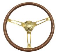 Volante universale in legno massiccio da 380 mm, per auto d'epoca, Hot Rod e personalizzate, realizzato a mano, finitura in noce/rovere (blu)