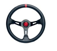 Volante universale in pelle da 330 mm, con piatto profondo, resistente, con strumenti, compatibile con la maggior parte delle auto, aggiornamento sportivo aftermarket (rosso)