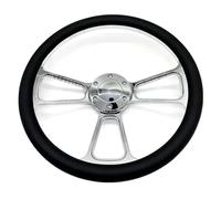 Volante Volante universale da 14 pollici 350 mm in pelle microfibra retrò cromata nera a tre razze, volante spesso 5