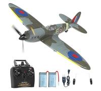 volantexrc Aereo RC, Caccia Spitfire V2 Telecomandato 4 Canali RTF con Alettoni, Gyro, Funzioni Acrobatiche e 3 Modalità, Facile da Pilotare, Aeromobile Radiocomandato