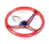 Volanti Sportivi Volante acrilico da 350mm 14 pollici e bottone del corno Neo Chrome 6 fori Profondità volante 71mm(Red)