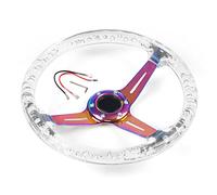 Volanti Sportivi Volante acrilico da 350mm 14 pollici e bottone del corno Neo Chrome 6 fori Profondità volante 71mm(Clear)