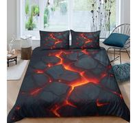 Volcanic FlowSet Di Copripiumino morbida microfibra 3 pezzi motivo 3D cerniera nascosta Natural Lava Scene copripiumino con federe soffice ultra morbido e traspirante for bambini Double（200x200cm）