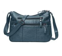 Volcanic Rock - Borsa a tracolla da donna, in morbida pelle sintetica, con tasche multiple, Blu (Blue-11.8"), Medium