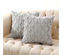 Volcanics Confezione da 2 federe per cuscini in finta lana, 50 x 50 cm, decorative, per divano in morbido peluche, quadrate, stile bohémien, colore grigio chiaro