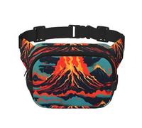 Volcano Print Fashion Waist Pack Square Layer Marsupio nero con cinghia regolabile, nero, Taglia unica