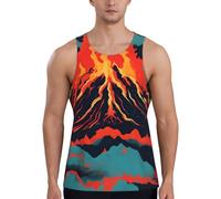 Volcano Print - Gilet da allenamento da uomo, ad asciugatura rapida, traspirante, da palestra, spiaggia, sport, abbigliamento casual quotidiano, Nero , L