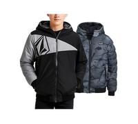 Volcom Cappotto invernale per ragazzi, reversibile, con cerniera, traspirante, con cappuccio, per bambini (4-20), nero, 10-12