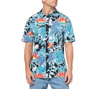Volcom Regular Marble Floral Short Sleeve Button Down Hawaiian Shirt Camicia, Foglia Nera, XL Uomo