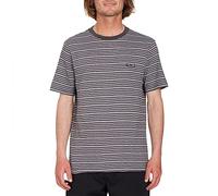 Volcom Striped Knit T-Shirt - Short Sleeve Crewneck Tee, Soft Cotton Jersey, Nero statico, S Uomo