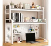 VOLDAX Scaffale da Scrivania da Appoggio 2 Piani Tavola, Grande Capacità Multifunzionale Libreria da Scrivania, Per Dormitorio Ufficio Sala Musica(White 3,75cm/29.5in)