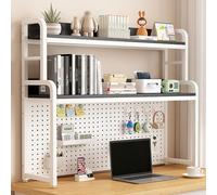 VOLDAX Scaffale da Scrivania da Appoggio 2 Piani Tavola, Grande Capacità Multifunzionale Libreria da Scrivania, Per Dormitorio Ufficio Sala Musica(White 4,125cm/49in)
