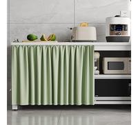 VOLDAX Tendina Sottolavello Cucina Autoadesivo Tenda Antipolvere, Binari Scorrevoli, per Mobili da Cucina e Camera Scarpiere e Armadi(Green,47.2" W x 63.0" H)