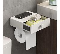 VOLDRA Porta Carta Igienica Adesivo, Porta Rotolo Carta Igienica da Parete Portacartaigienica Bagno con Salviette Cassetto Ripiano Portarotolo da Muro Senza Forare Toilet Paper Holder(Bianco)