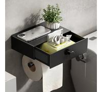 VOLDRA Porta Carta Igienica Adesivo, Porta Rotolo Carta Igienica da Parete Portacartaigienica Bagno con Salviette Cassetto Ripiano Portarotolo da Muro Senza Forare Toilet Paper Holder(Nero)