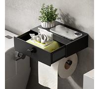 VOLDRA Porta carta igienica senza foratura, porta carta igienica con scatola per salviette umidificate, porta rotolo con cassetto, supporto di carta per WC e bagno Nero