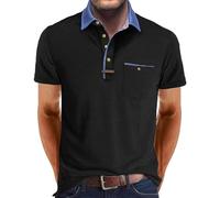 Volemo Polo Uomo Manica Corta T Shirt Cotone Tee Golf Tops Estivo Nero 3XL