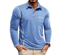 Volemo Polo Uomo Manica Lunga Casual Slim Fit Maglietta Polo da Golf Top Blu S