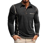 Volemo Polo Uomo Manica Lunga Casual Slim Fit Maglietta Polo da Golf Top Nero L