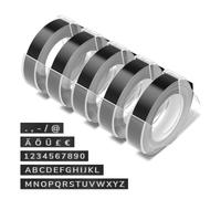 VolenGo Compatibile con dymo, nastro per etichette 9 mm, nero, per goffratura, etichette compatibili con la macchina per goffratura Dymo Omega, per nastri 3D per etichettatrice Omega-S, 5 rotoli