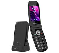 Volfen Astro Flip 4G - Telefono cellulare per anziani con coperchio, tasti grandi e schermo XXL da 2,8", pulsante SOS, facile da usare, docking station USB-C, doppia SIM, colore: nero