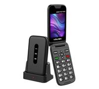 Volfen Nexo Flip MAX - Telefono cellulare con coperchio per anziani, pulsanti e tasti grandi, facile da usare, USB-C, 3 memorie dirette, base di ricarica, colore: nero