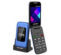 Volfen Orion Dual - Telefono cellulare con coperchio per anziani a doppio schermo, pulsanti e tasti grandi, facile da usare, USB-C, 3 memorie dirette, base di ricarica (blu)