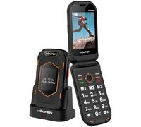 Volfen Ranger - Telefono robusto per anziani, doppio schermo, pulsanti e tasti grandi, facile da usare, USB-C, 3 memorie dirette, base di ricarica, nero/giallo