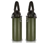Volhoply 1200ml Isolato Borraccia Termica 2 Confezioni,Bottiglia in Acciaio Inox con Cinturino in Paracord, Bottle a Doppia Parete,Bottiglie Sportive per Bambini,Scuola(Verde Esercito,2 set)
