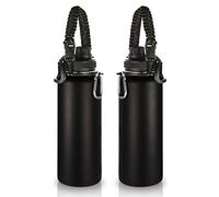 Volhoply 1200ml Isolato Borraccia Termica 2 Confezioni,Bottiglia in Acciaio Inox con Cinturino in Paracord, Bottle a Doppia Parete,Bottiglie Sportive per Bambini,Scuola,Lavoro(Nero,2 set)