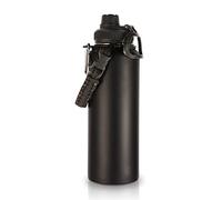 Volhoply 1200ml Isolato Borraccia Termica con Moschettone e Cinturino in Paracord,Bottiglia in Acciaio Inox con Manico, Bottle a Doppia Parete,Bottiglie Sportive per Scuola,Lavoro(Nero,1 set)