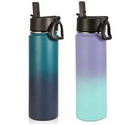 Volhoply 650ml Isolato Borraccia Termica con Cannuccia 2 Confezioni, Bottiglia in Acciaio Inox con Manico, Bottle a Doppia Parete, Bottiglie Sportive per Bambini,Scuola,Lavoro(Assortito,2 set)