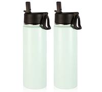 Volhoply 650ml Isolato Borraccia Termica con Cannuccia 2 Confezioni, Bottiglia in Acciaio Inox con Manico, Bottle a Doppia Parete, Bottiglie Sportive per Bambini,Scuola,Lavoro(Nebbia, 2 set)