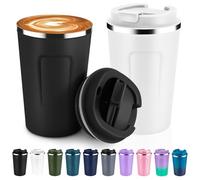 Volhoply bicchiere da viaggio con doppia parete isolata sottovuoto da 355 ml con coperchio ribaltabile, confezione da 2, tazza da caffè riutilizzabile in acciaio inossidabile a prova di perdite