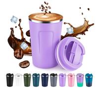 Volhoply Tazza da caffè da viaggio a doppia parete isolata con coperchio a ribalta, riutilizzabile, in acciaio inox, a prova di perdite, portatile, adatta per bevande calde e fredde (viola, 1 set)