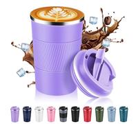 Volhoply Tazza da caffè isolata in acciaio inox da 368,5 g, con coperchio Fip, riutilizzabile, a doppia parete, in metallo, portatile, a prova di perdite, per bevande calde e fredde (viola, 1)