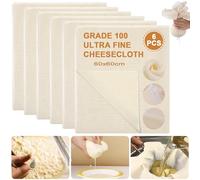 Volhuluk 6 Pezzi Tessuto Filtrante, Garza Alimentare 60×60cm, Panno per Formaggio, Cotone Naturale, Non Sbiancato Garza Ultra Fine Lavabile Panno Filtrante, per Formaggio,Succhi di Frutta,Tofu,Caffè