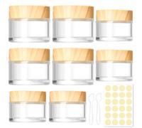 Volhuluk 8 Pezzi Contenitori Cosmetici Vuoti, 30ml 50ml Vasetti Vetro, Contenitori da Viaggio Piccoli, Contenitore Cosmetico con Mini Spatola & Etichetta per Crema Labbra Campione (Trasparente)