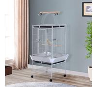 Voliera Gabbia per Uccelli 86x80x160 cm con Ruote in Metallo Argento