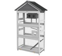 Voliera per Uccellini a 3 Porte con Casetta e Vassoio 92x52x171 cm in Legno e Metallo Grigia e Nera