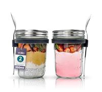 volila 350ml Barattoli Overnight Oats Jar, Vasetti Vetro con Coperchio per Marmellate, Overnight Oats e Bevande, Overnight Oats Contenitore con Coperchio Ermetico a Vite (2 Pack)